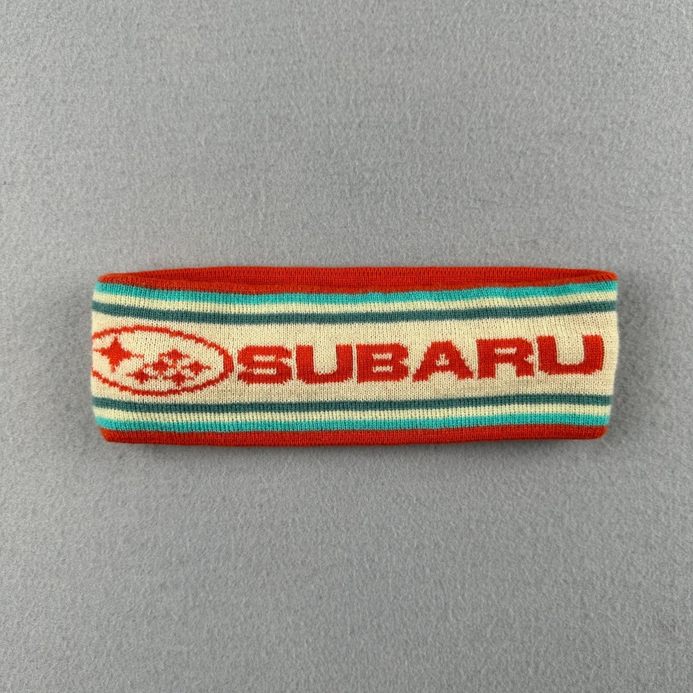 Subaru Headband Unisex OS Orange Cream Knit Symmetrical AWD Logo Retro Striped